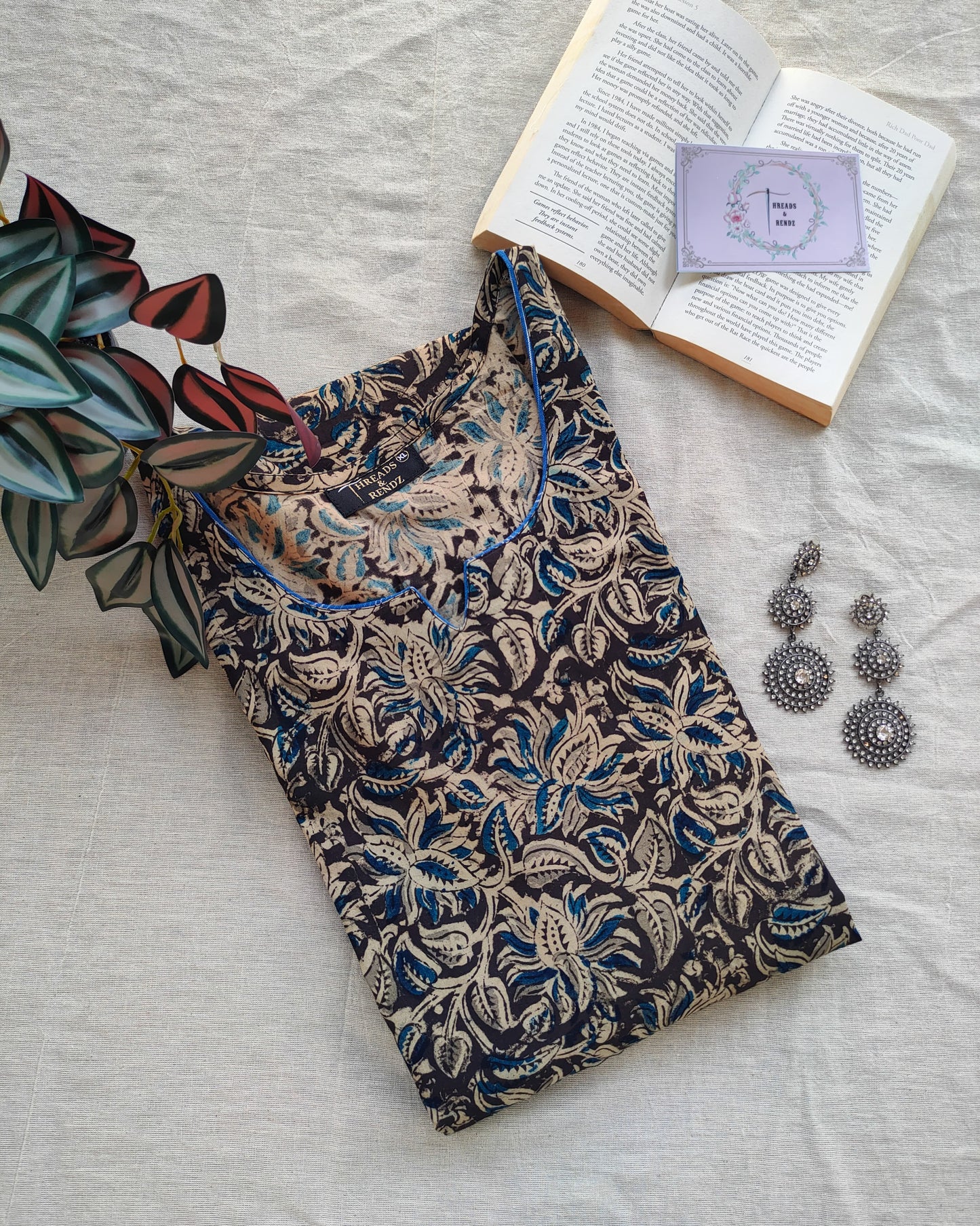 218	Black kalamkari kurta with blue detailing