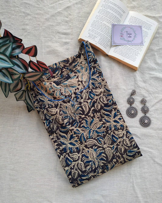 218	Black kalamkari kurta with blue detailing