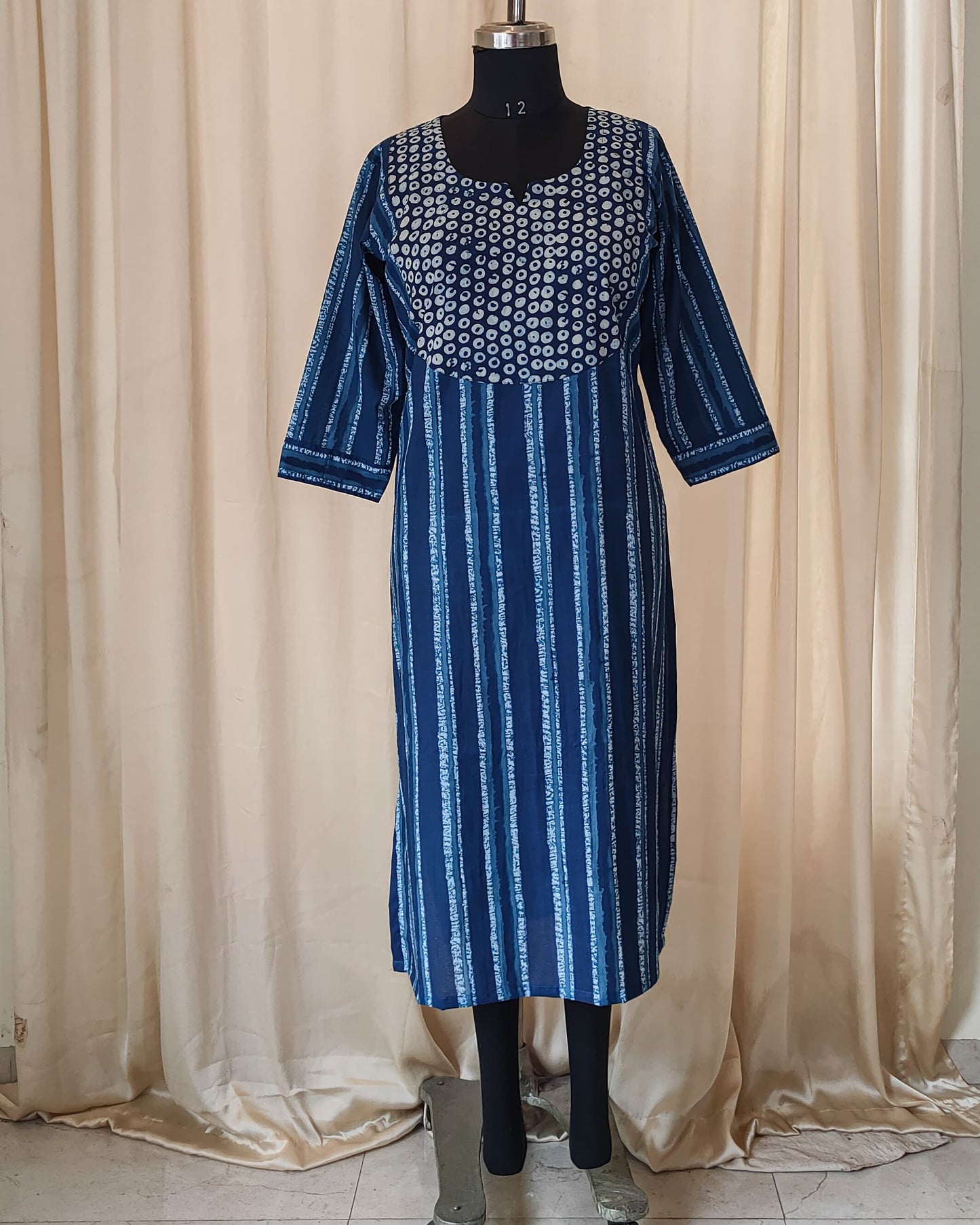 177 Blue Striped Straight-line Kurta with Yoke Patch