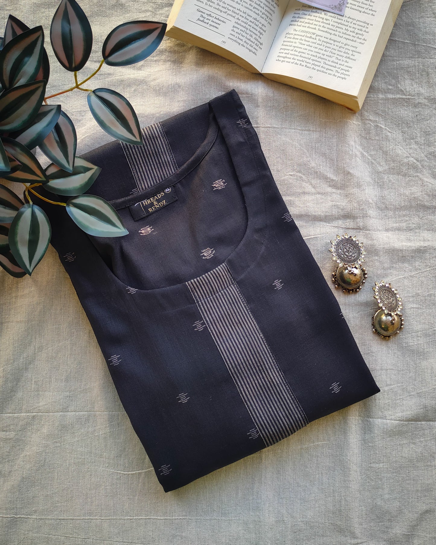 204	Black soft cotton kurta with stripes