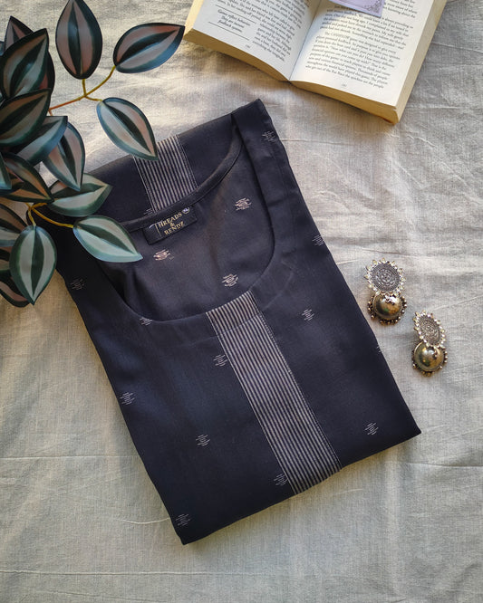 204	Black soft cotton kurta with stripes