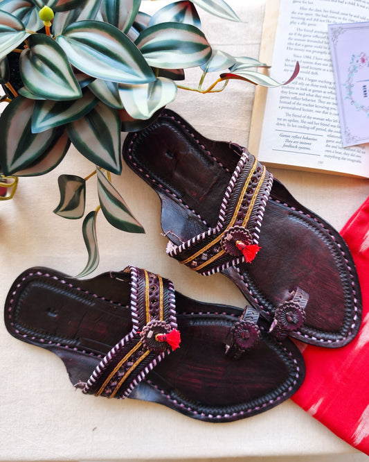 Red Polish Handmade Kolhapuri Chappals