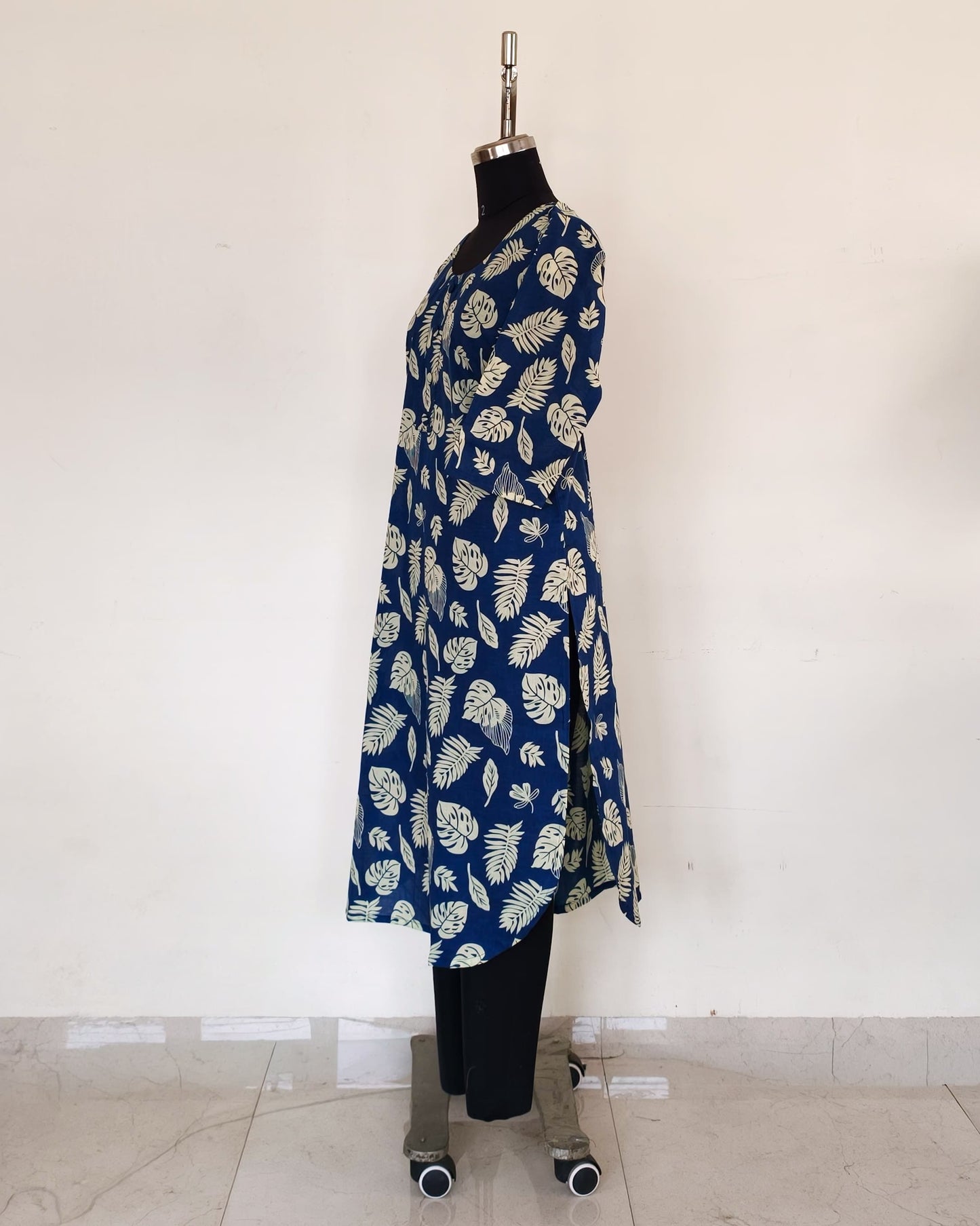 256 Navy blue printed kurta with buttons