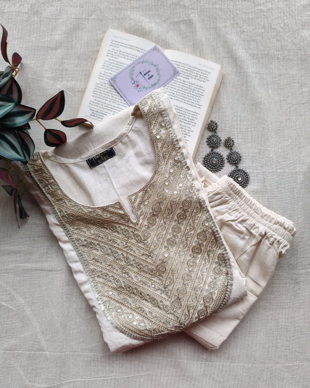 301 Cream flare co-ord set with golden patch