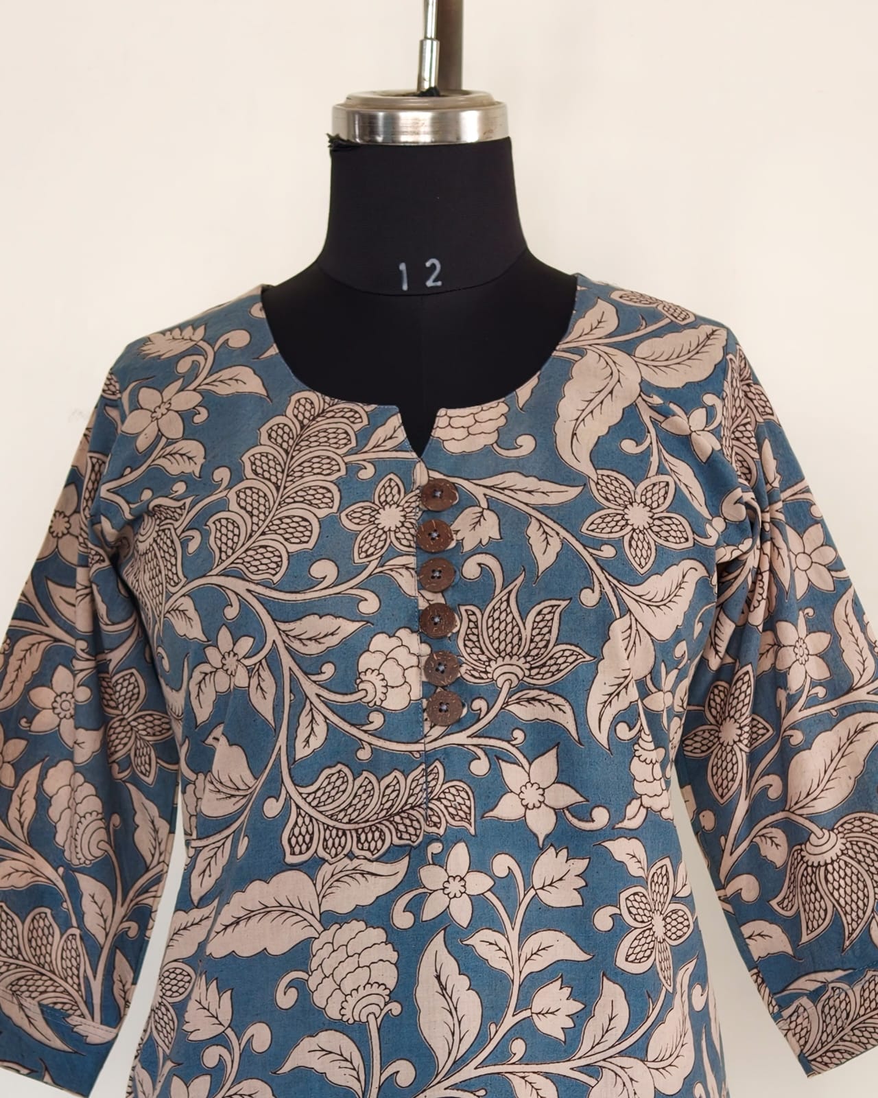 233 Pastel Blue kalamkari kurta with buttons