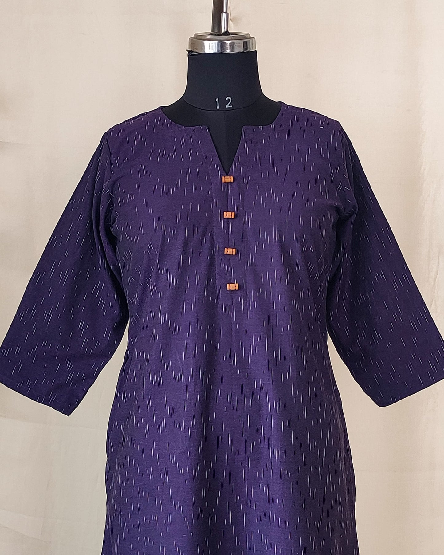 220	Purple handloom ikkat A-line kurta with buttons