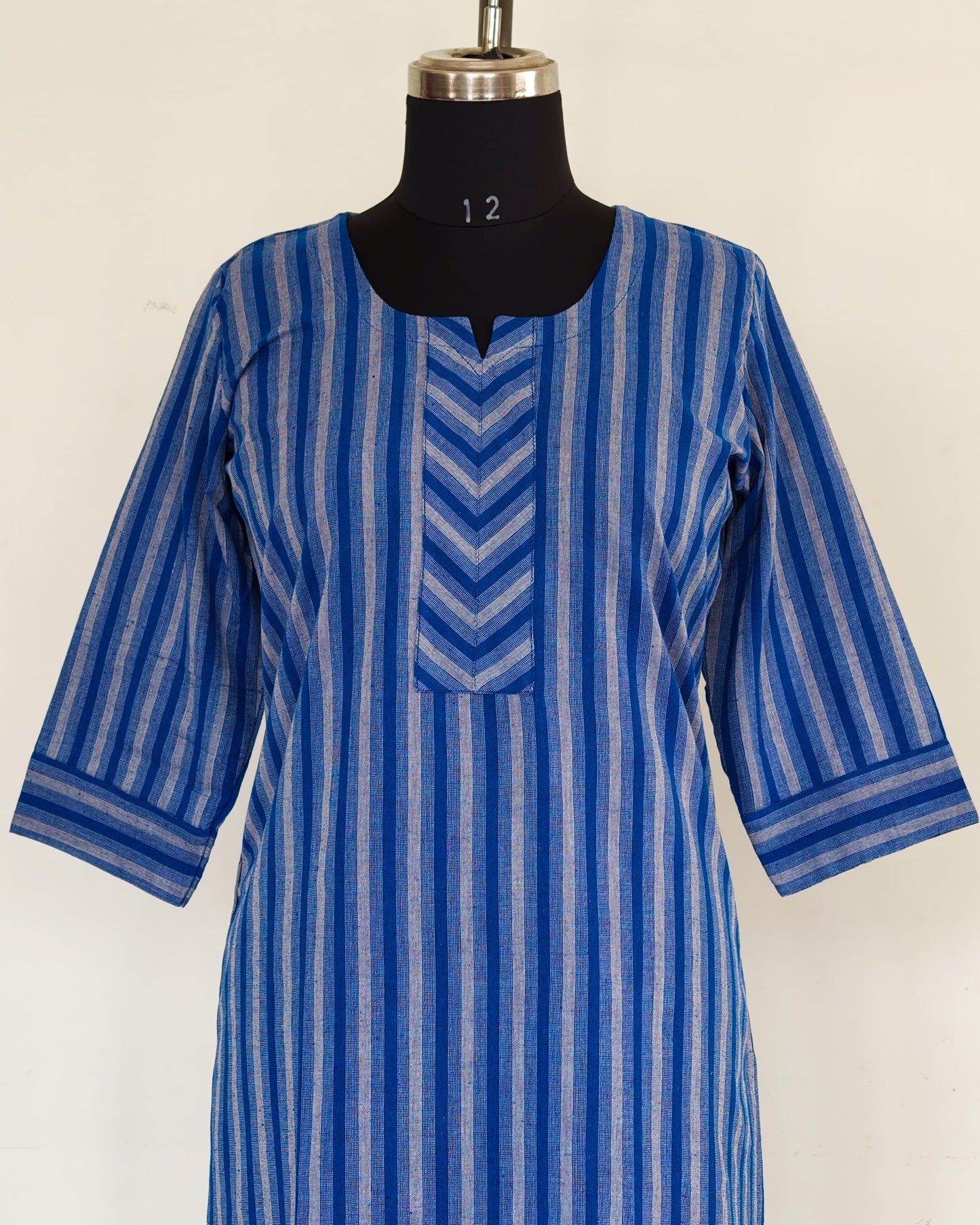 262 Blue Stripes Handloom Cotton Kurta