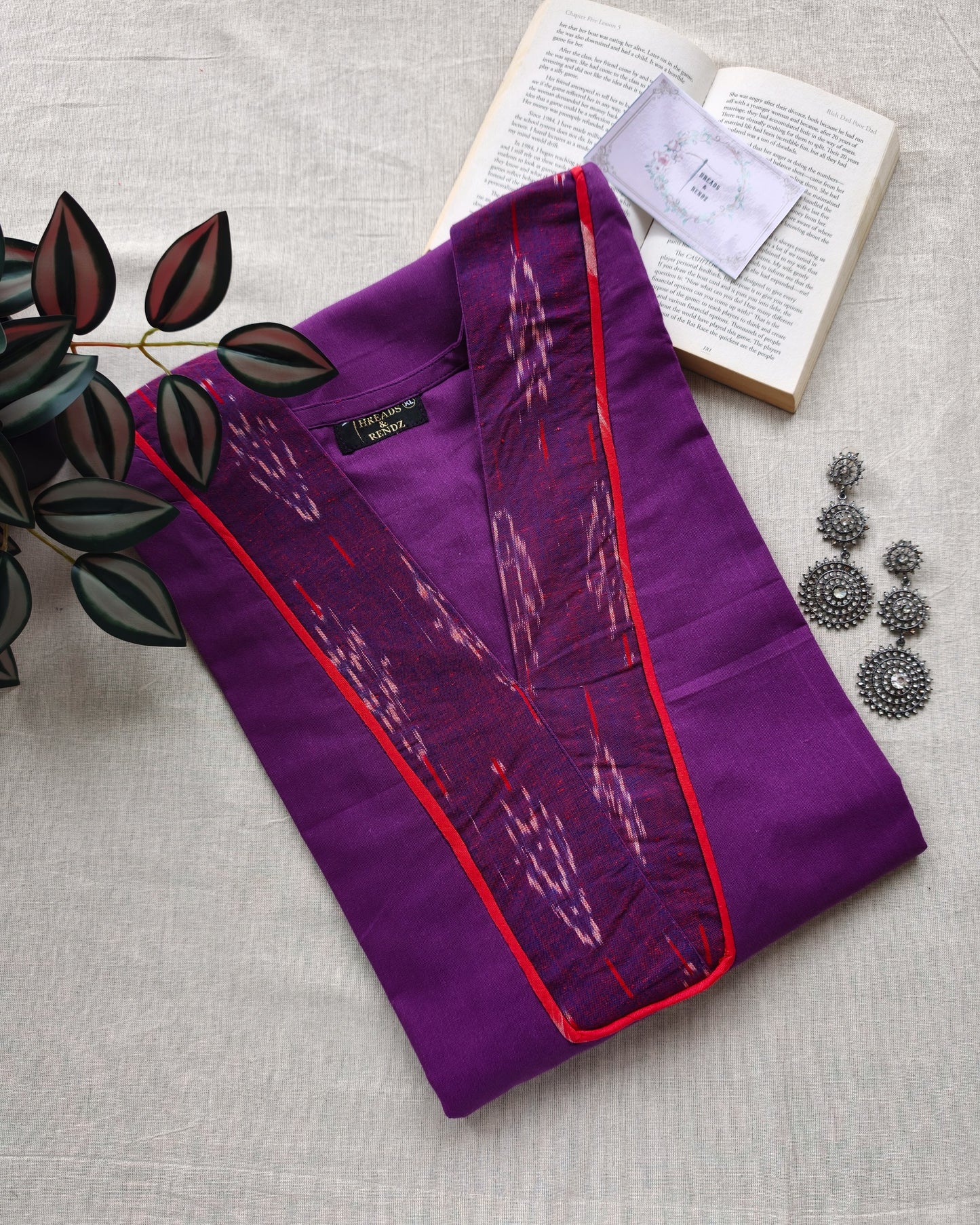291 Purple with ikkat patch and red piping