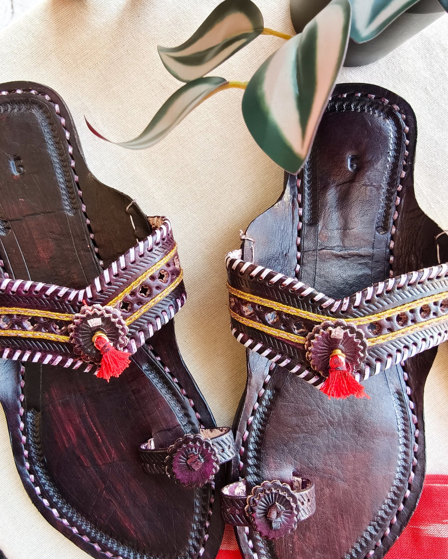 Red Polish Handmade Kolhapuri Chappals
