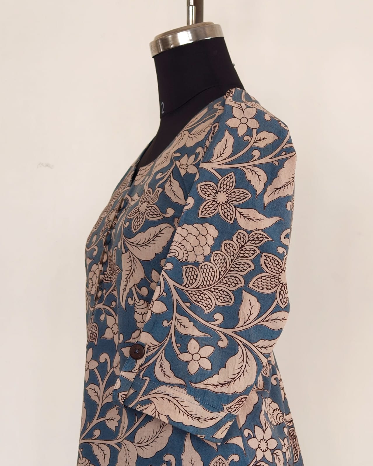 233 Pastel Blue kalamkari kurta with buttons