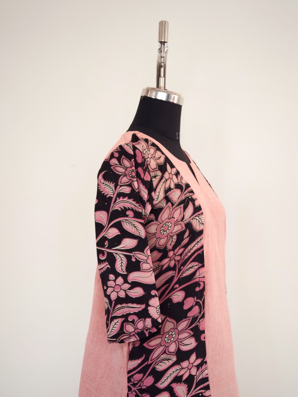 273 Light pink with fancy silk kalamkari panels and sleeves