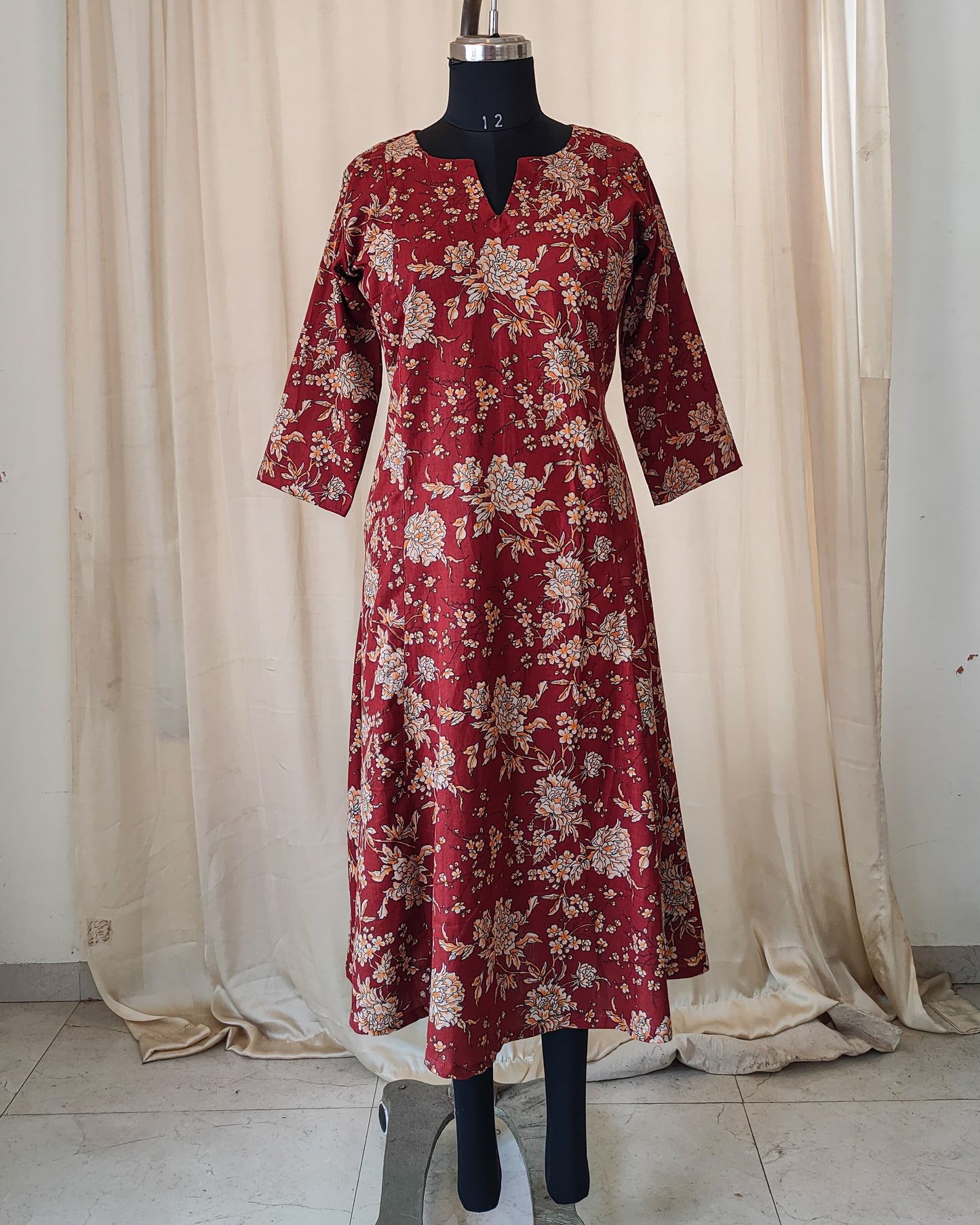 176 Brick Coloured Printed A Line Kurta