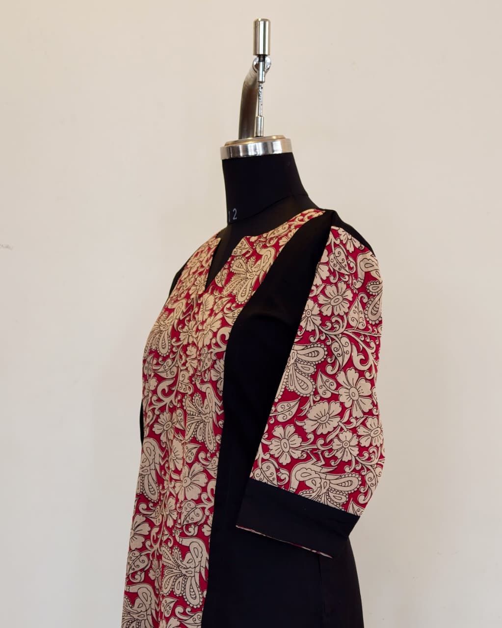 Black With Pink Kalamkari Panel Kurta