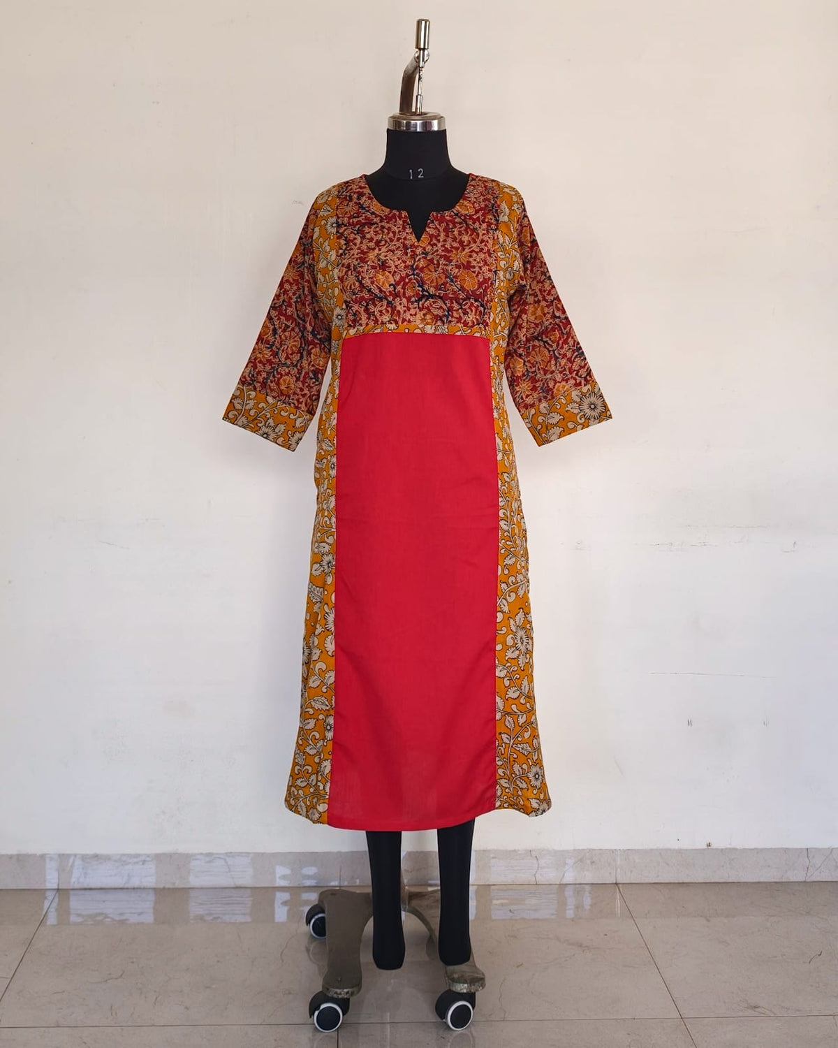 Red And Yellow Kalamkari Panel Kurta