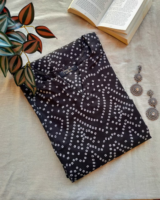 192 Black Bandhani Print Flare Kurta