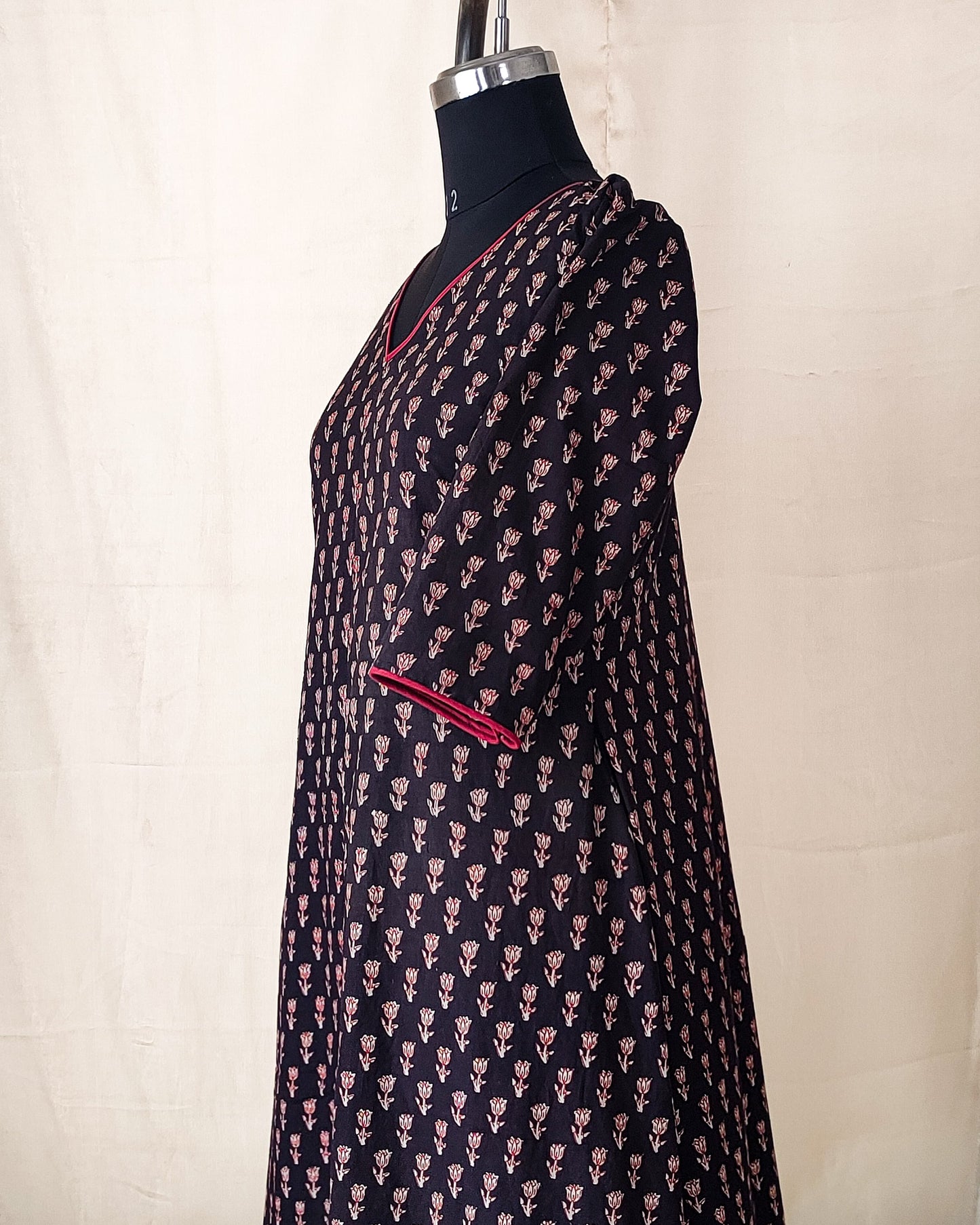 105 Black Printed A-Line Kurta