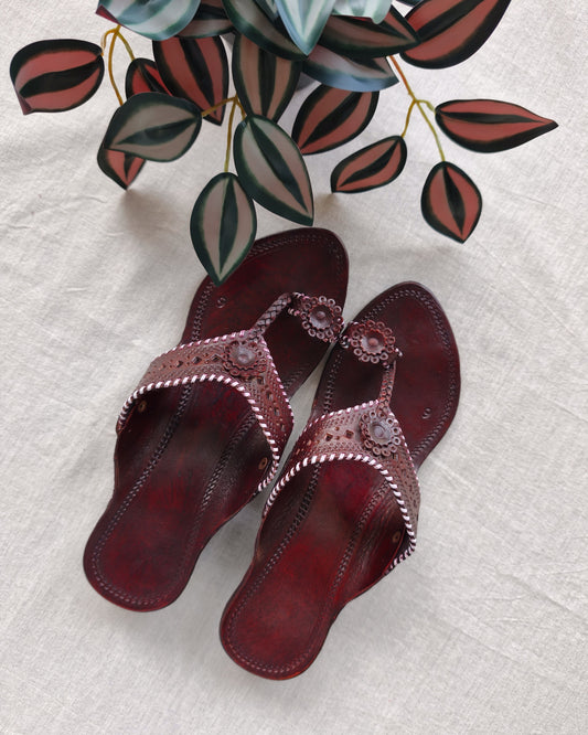 Red polish with block heels Kolhapuri chappals