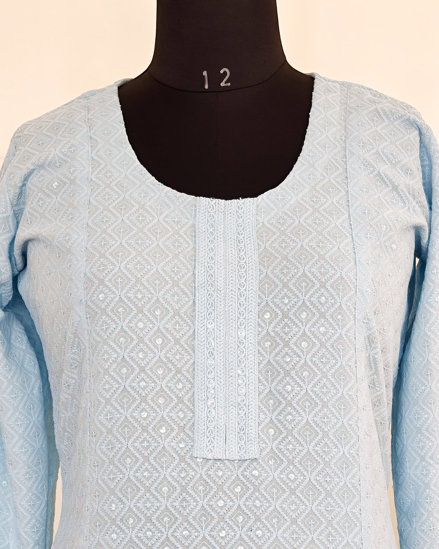 265 Baby blue cotton chikankari A-line kurta