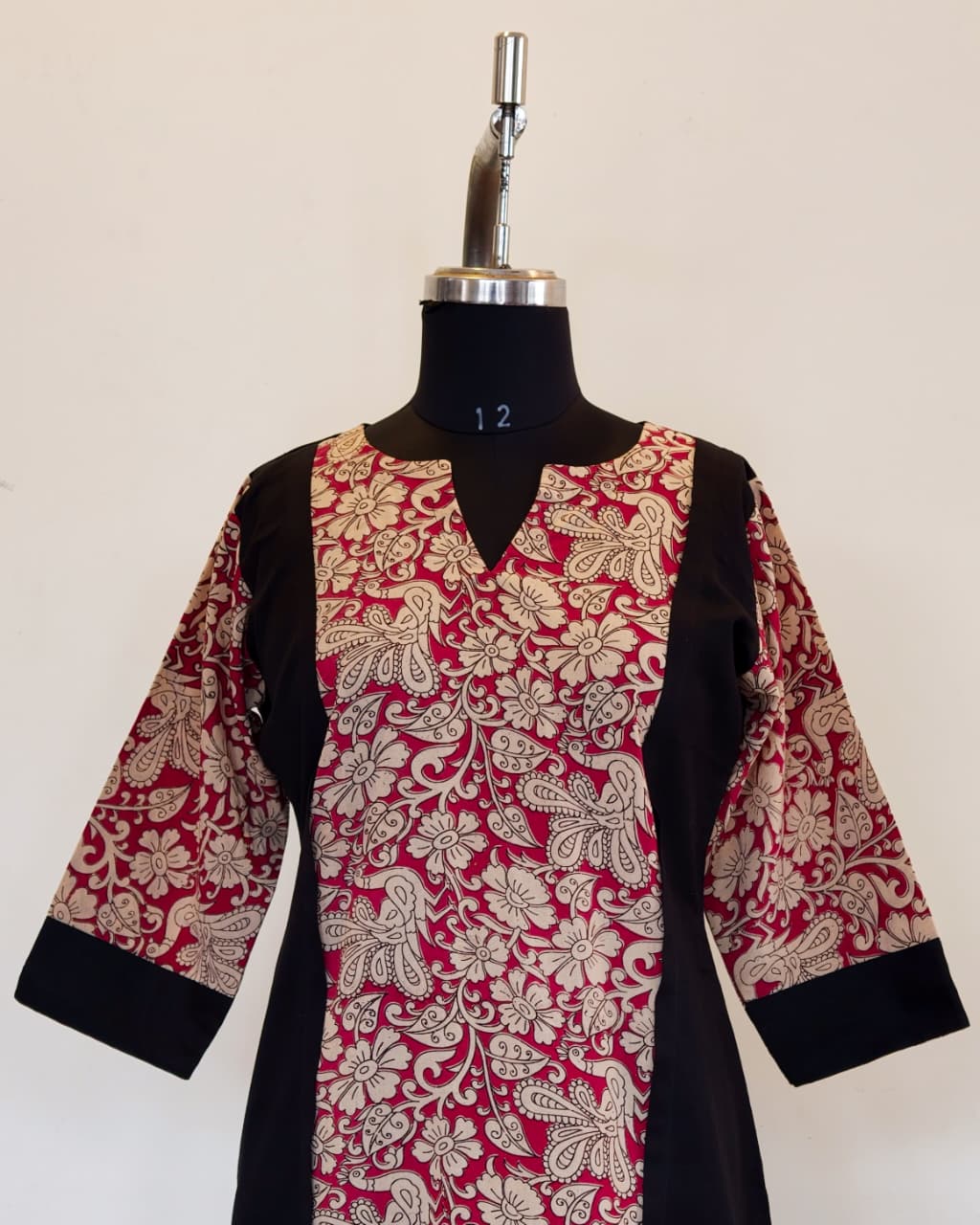 Black With Pink Kalamkari Panel Kurta