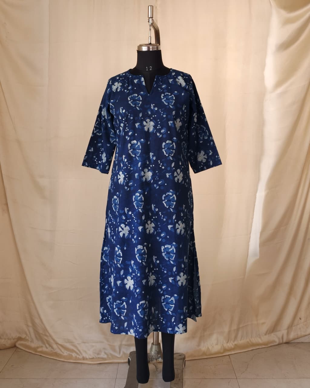 223	Indigo A-line cotton kurta