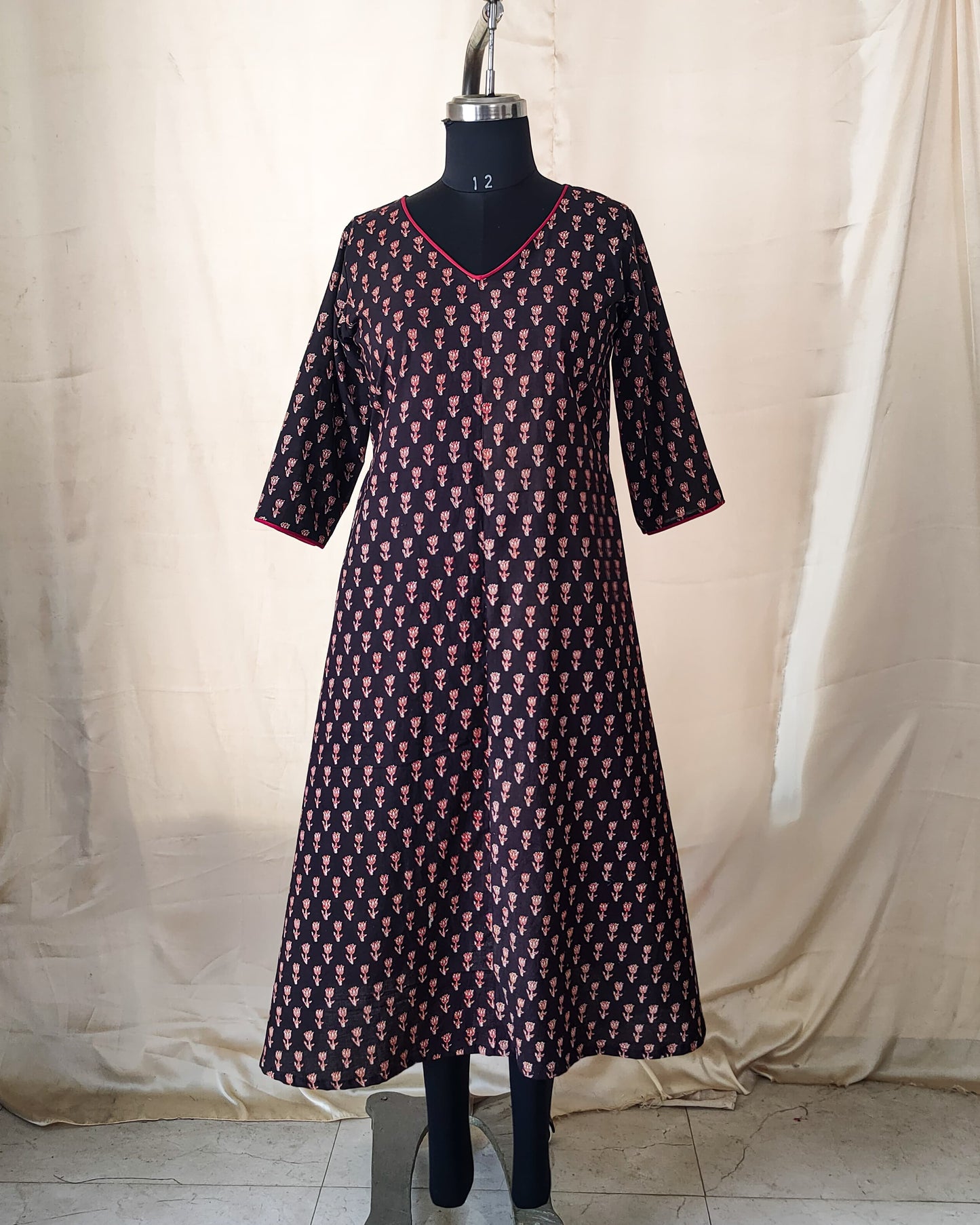 105 Black Printed A-Line Kurta