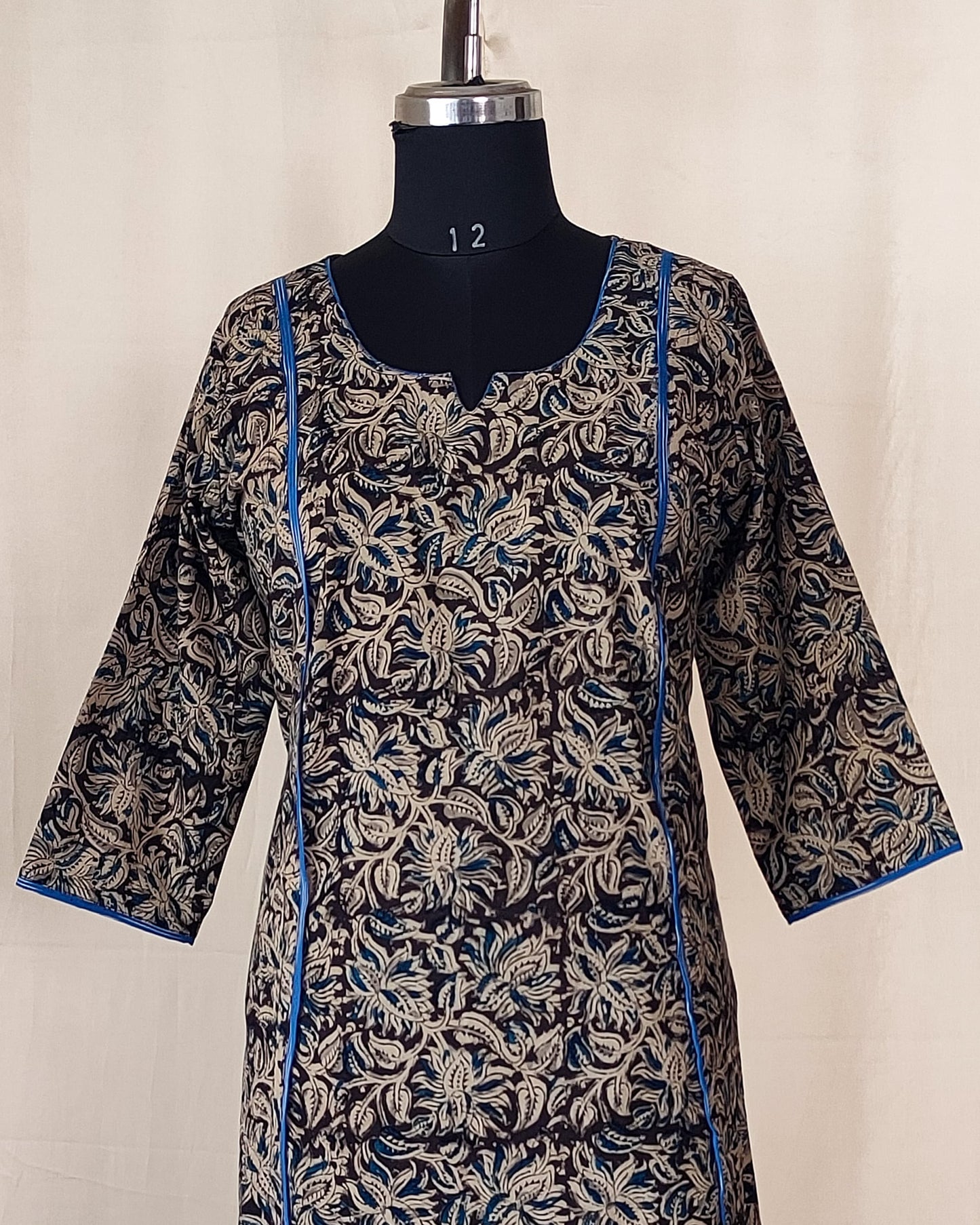 218	Black kalamkari kurta with blue detailing