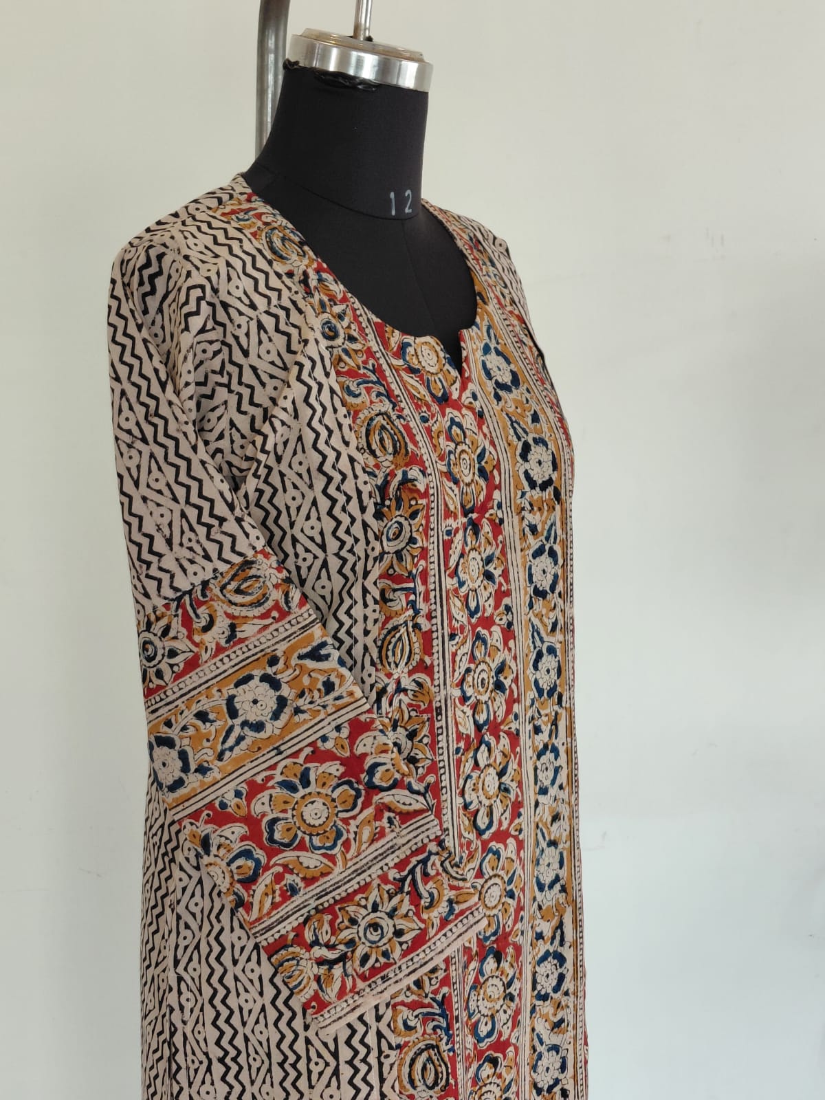 297 Cream stripes with floral panel kalamkari kurta with full sleeves