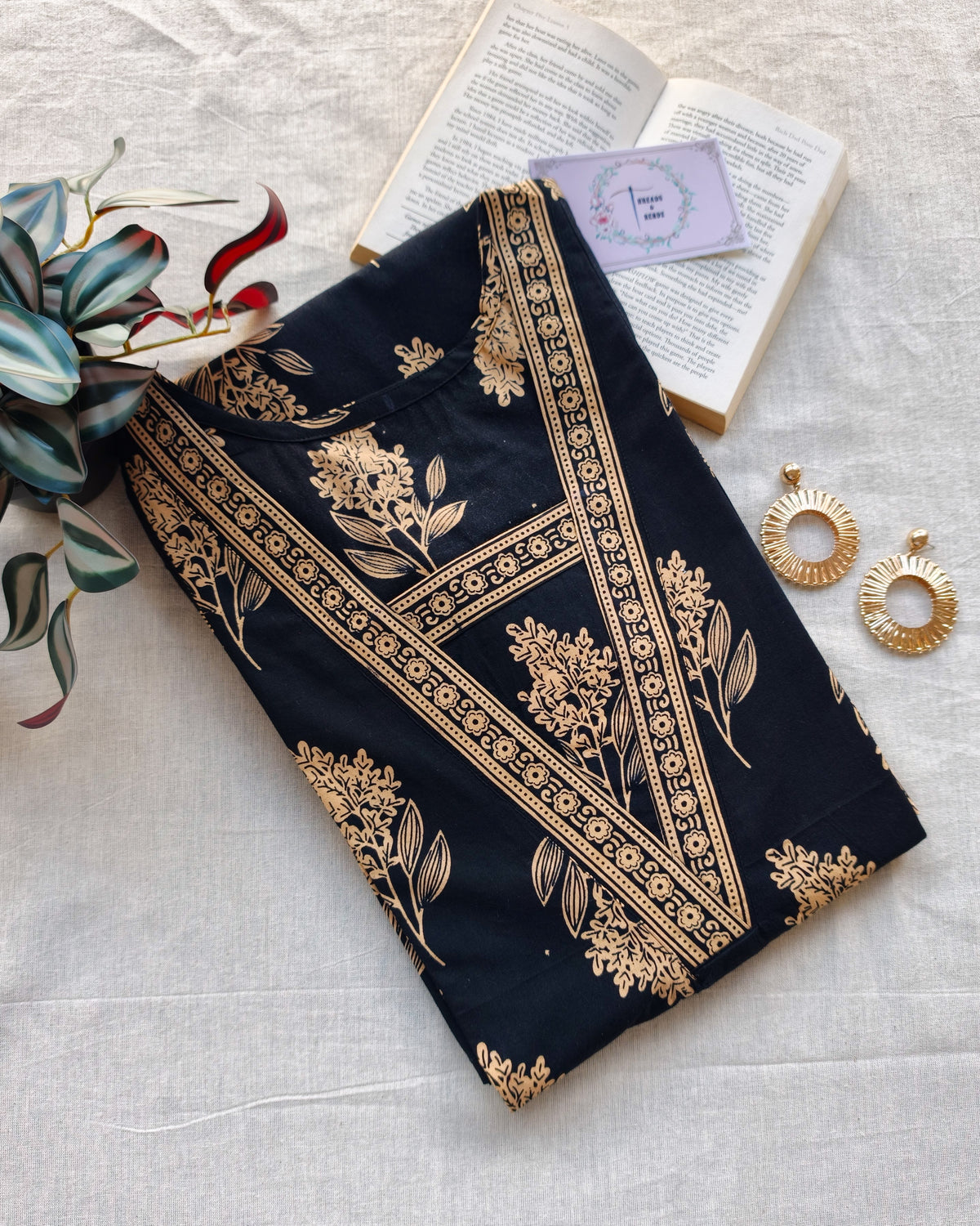 Black Printed A-Line Kurta With Border