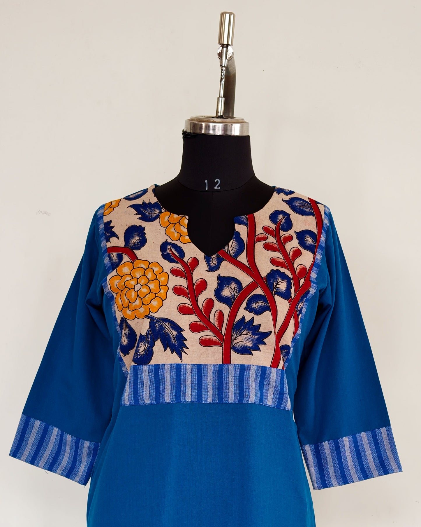 292 Blue with kalamkari patch and blue stripes detailing