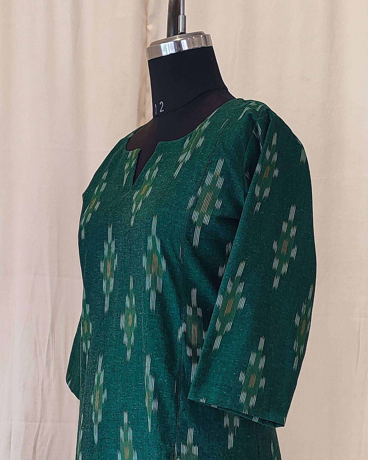 151 Bottle Green A-Line Ikkat Cotton Kurta