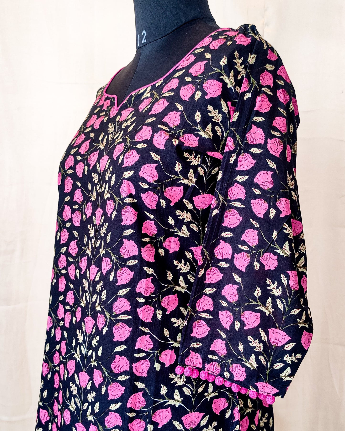 111 Black and Pink Printed Kurta