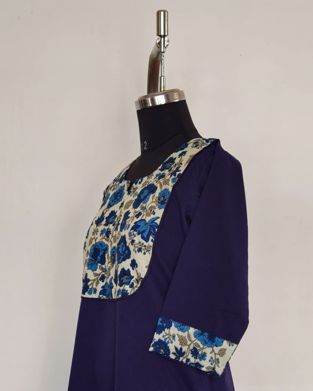 Navy Blue With Cream Floral Patch