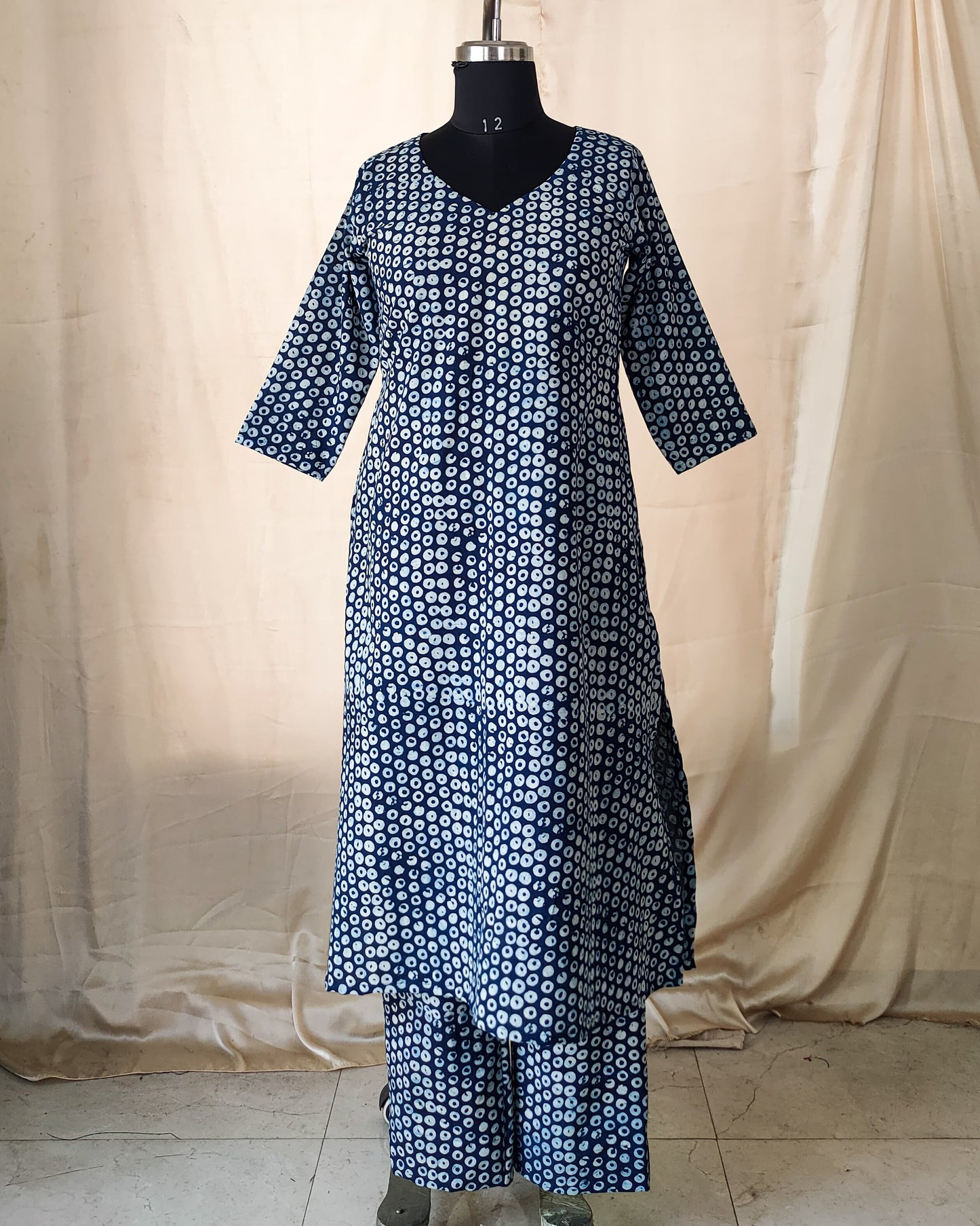 107 Blue and White Circle Print A-Line Co-Ord Set