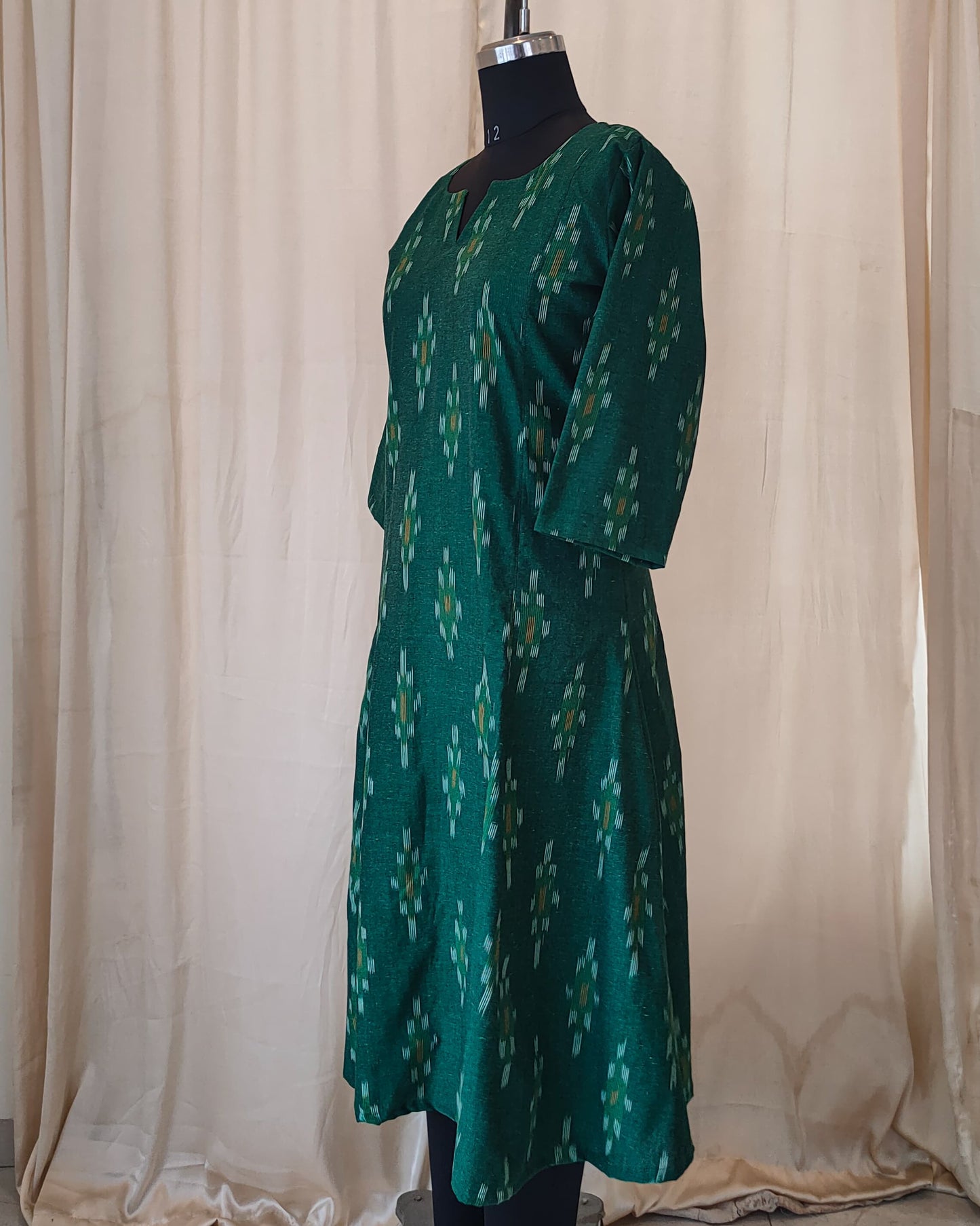 151 Bottle Green A-Line Ikkat Cotton Kurta