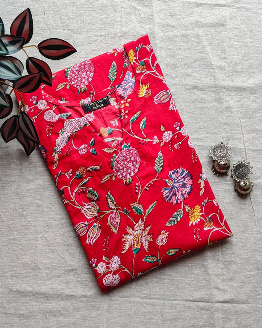 178 Red Floral Printed Straight-line Kurta