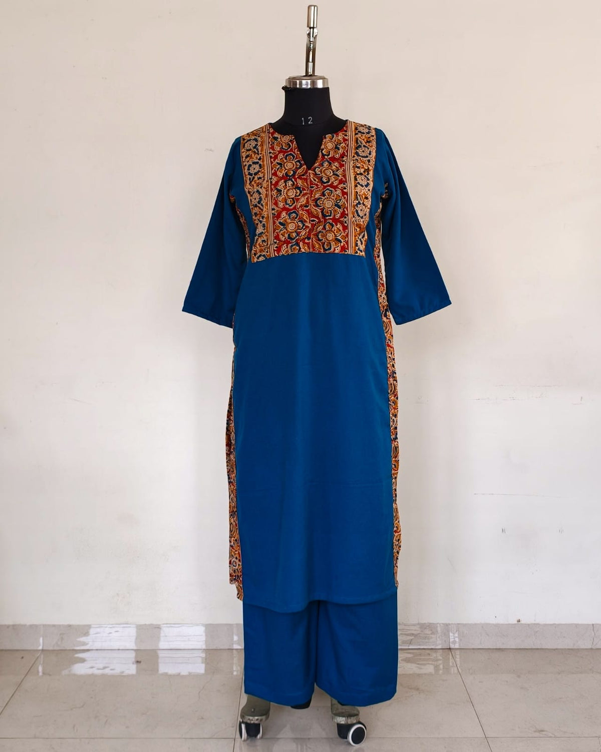 Blue with kalamkari yoke and side detailing co-ord set