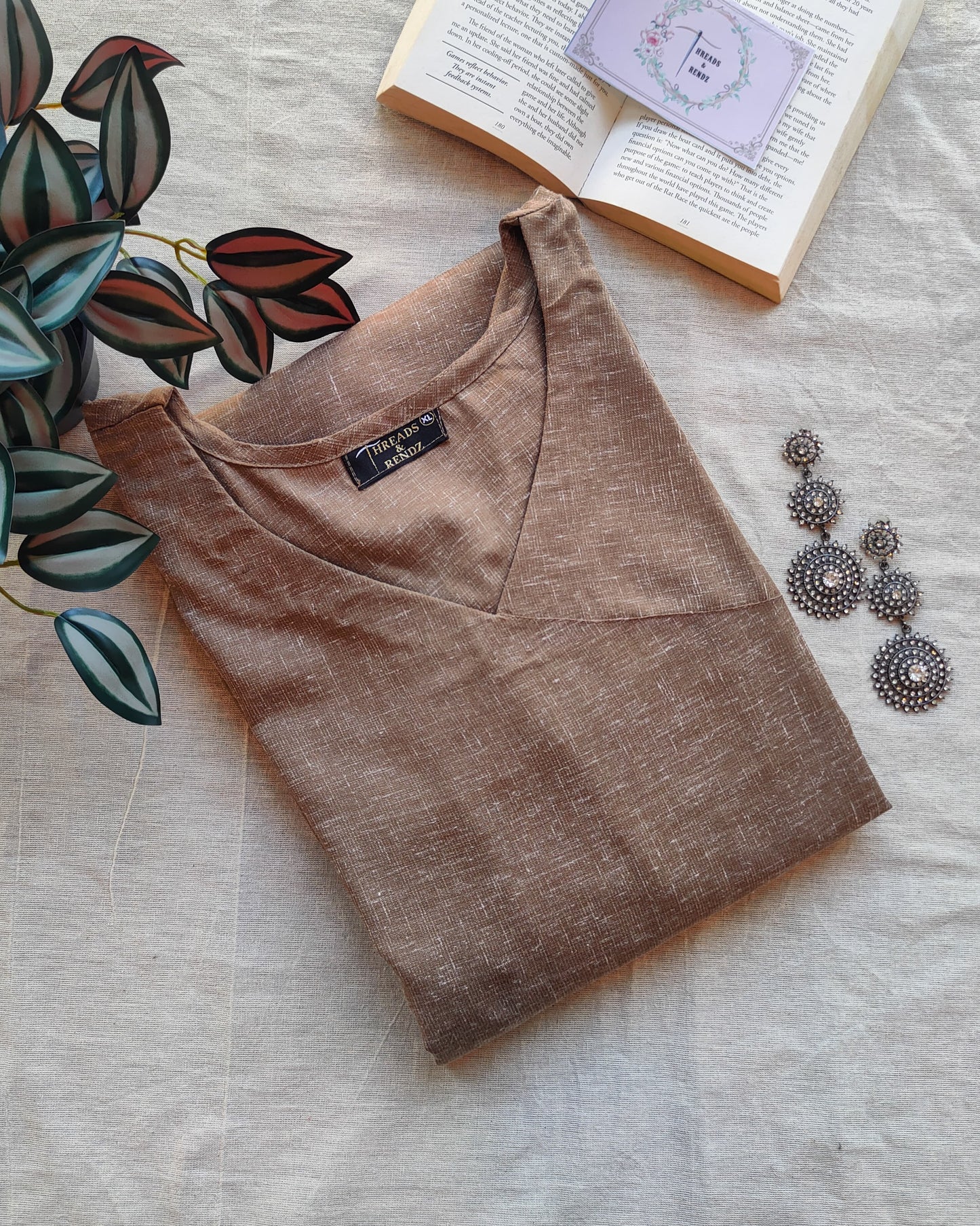 206	Beige overlap pattern kurta with buttons