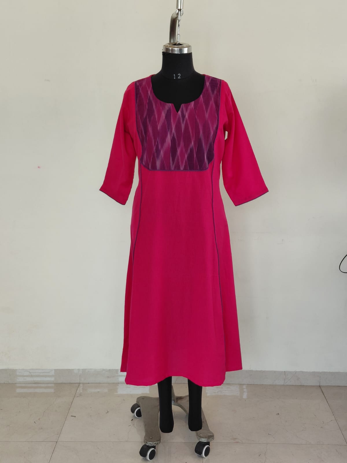 295 Pink with purple kalamkari yoke patch