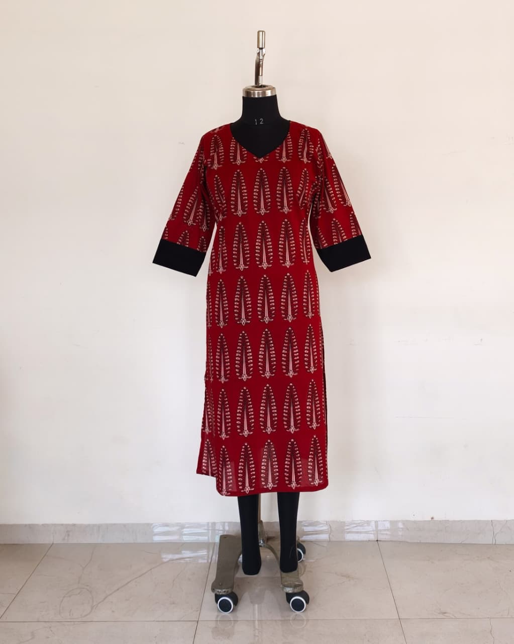 263 Maroon Printed Cotton Blend Kurta
