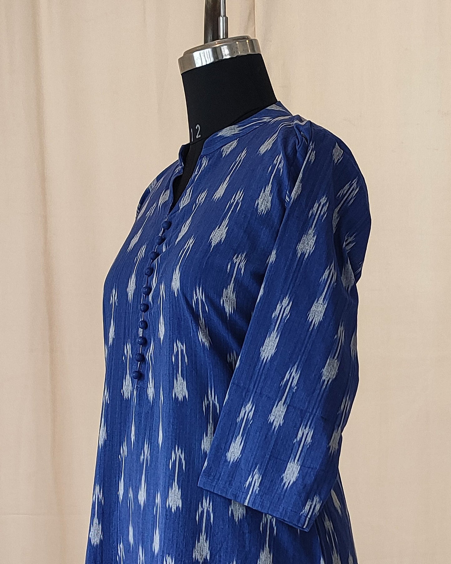 153 Blue ikkat cotton kurta with collar