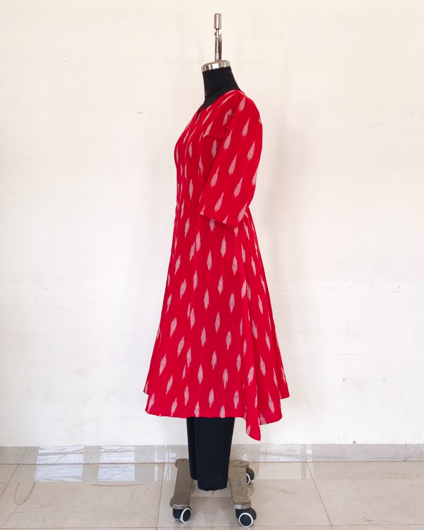 253 Red ikkat A-line kurta