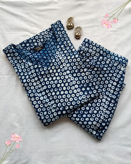 107 Blue and White Circle Print A-Line Co-Ord Set