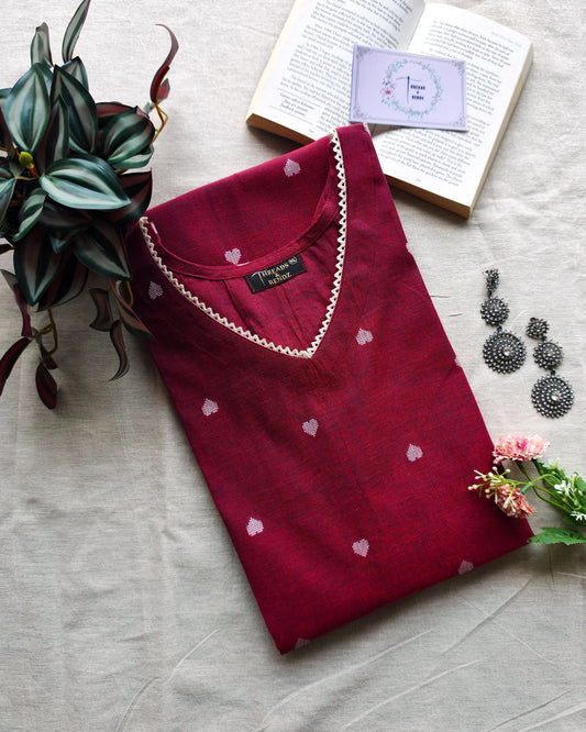 237 Maroon kurta with hearts and lace detailing