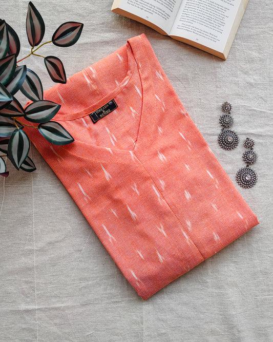 182 Peach Kurta with V neckline