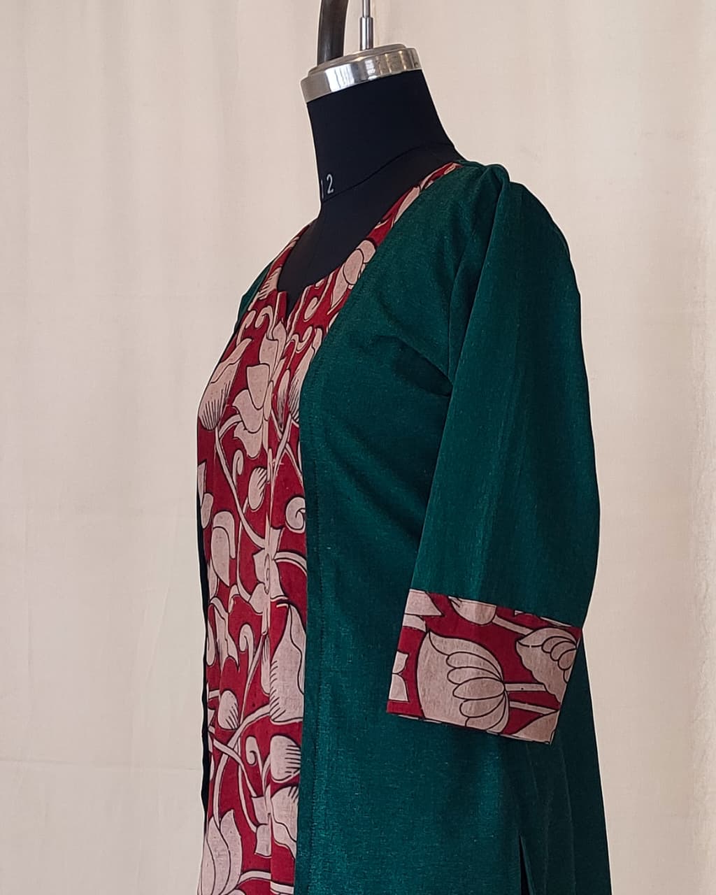 198	Bottle green with kalamkari panel straight cut kurta