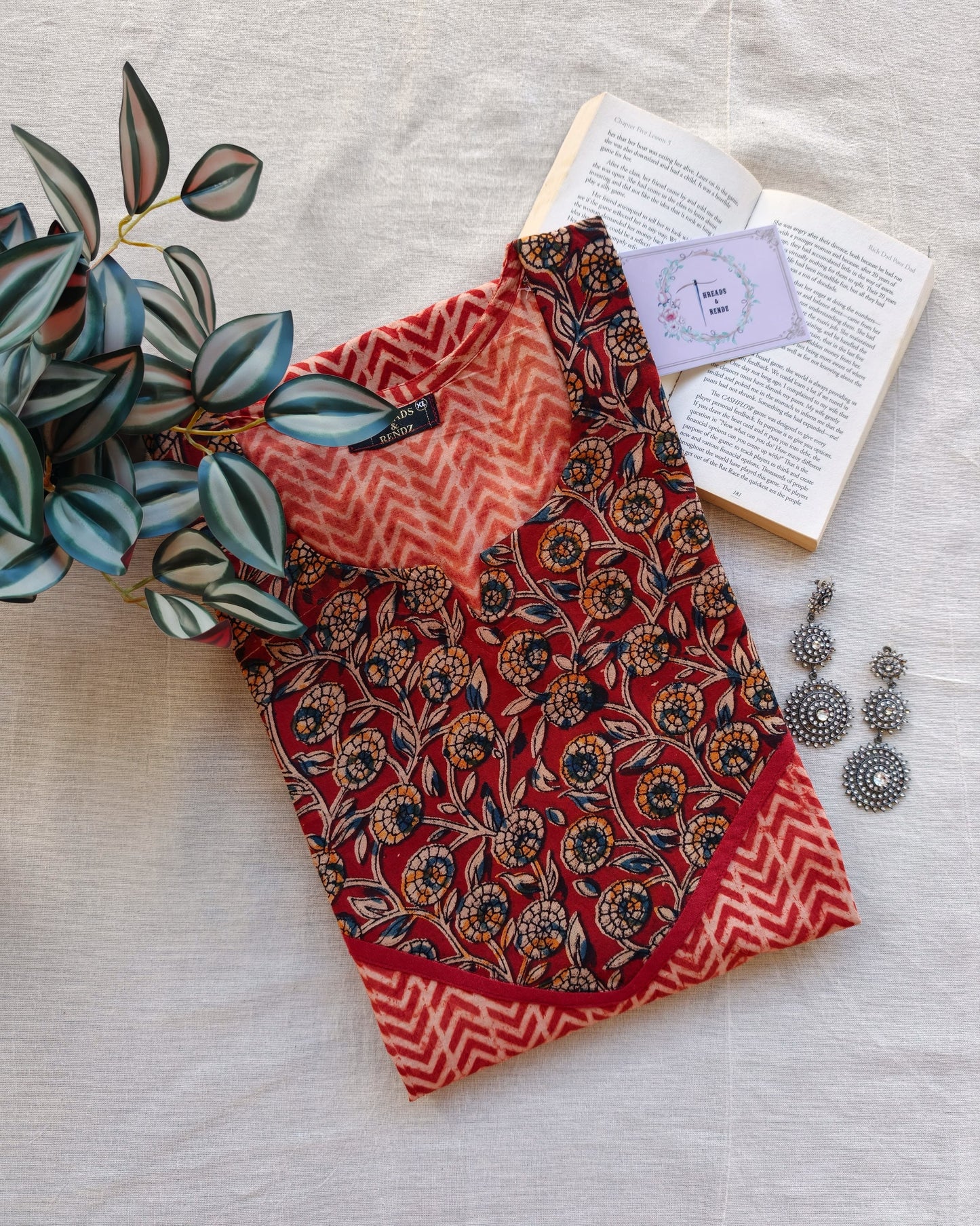 282 Kalamkari arrow design with maroon yoke patch