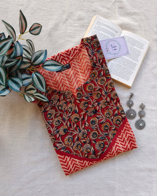 282 Kalamkari arrow design with maroon yoke patch