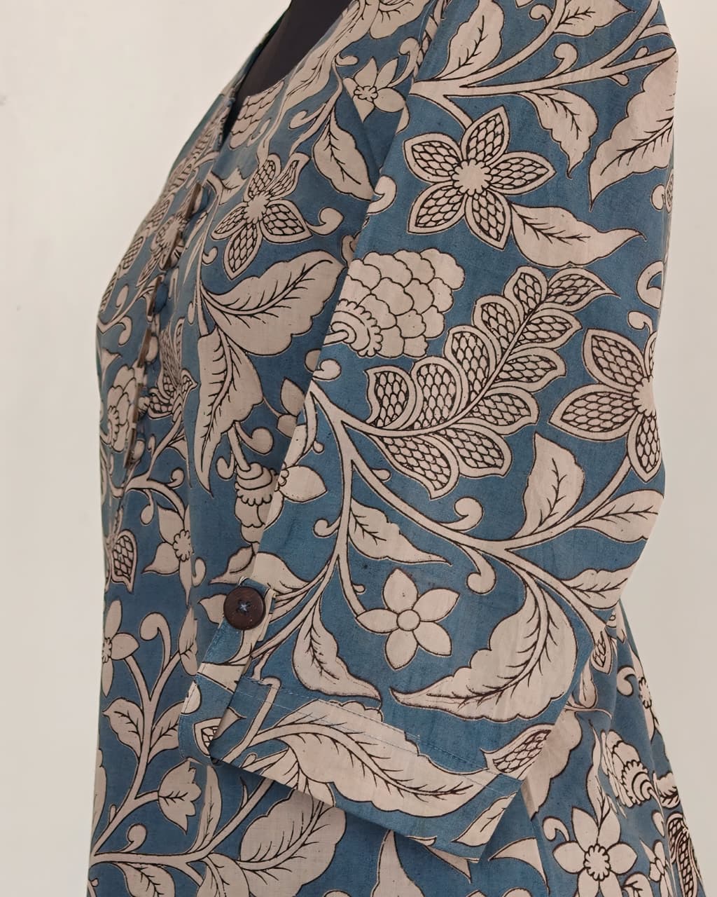 233 Pastel Blue kalamkari kurta with buttons