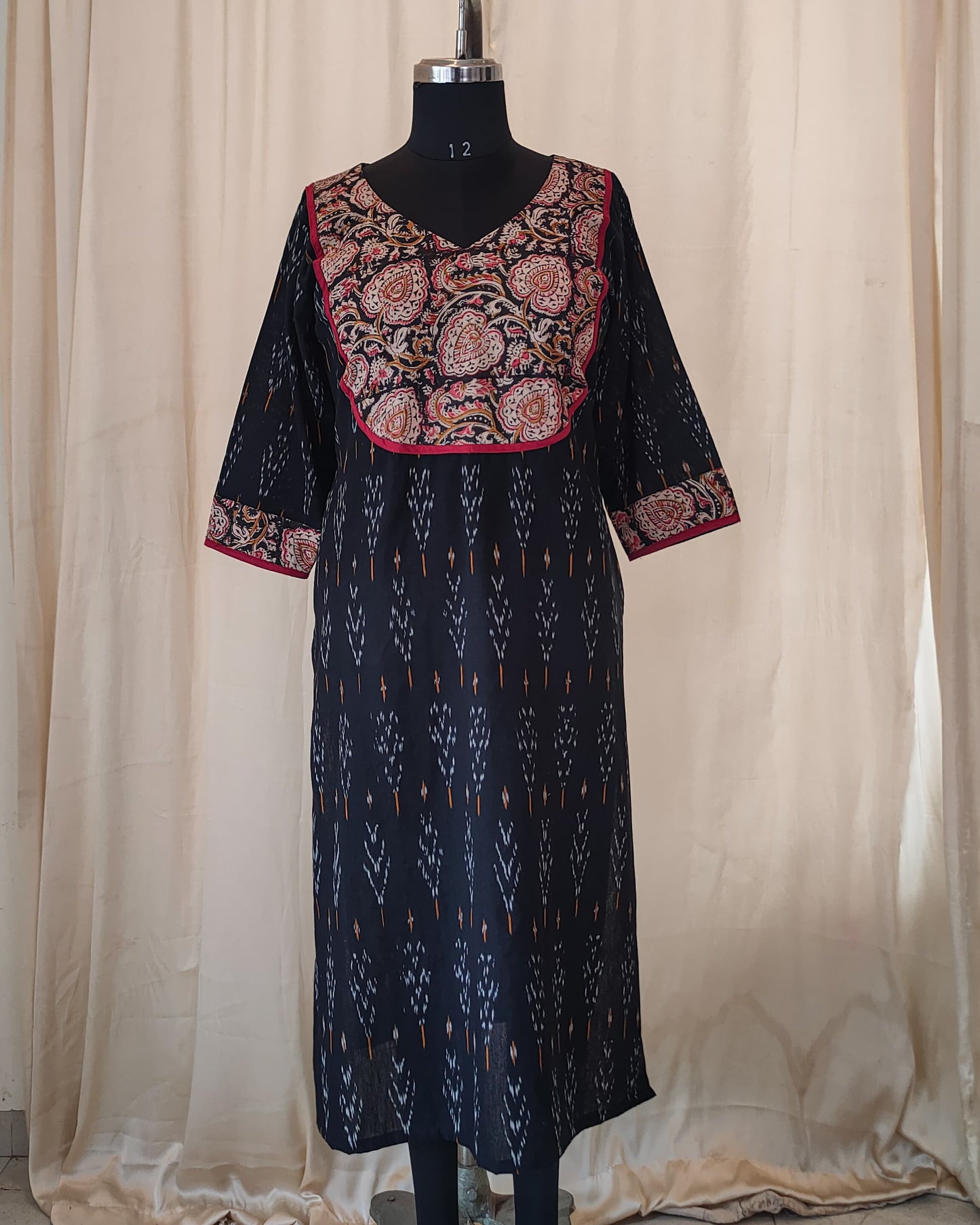 284 Black ikkat with kalamkari patch