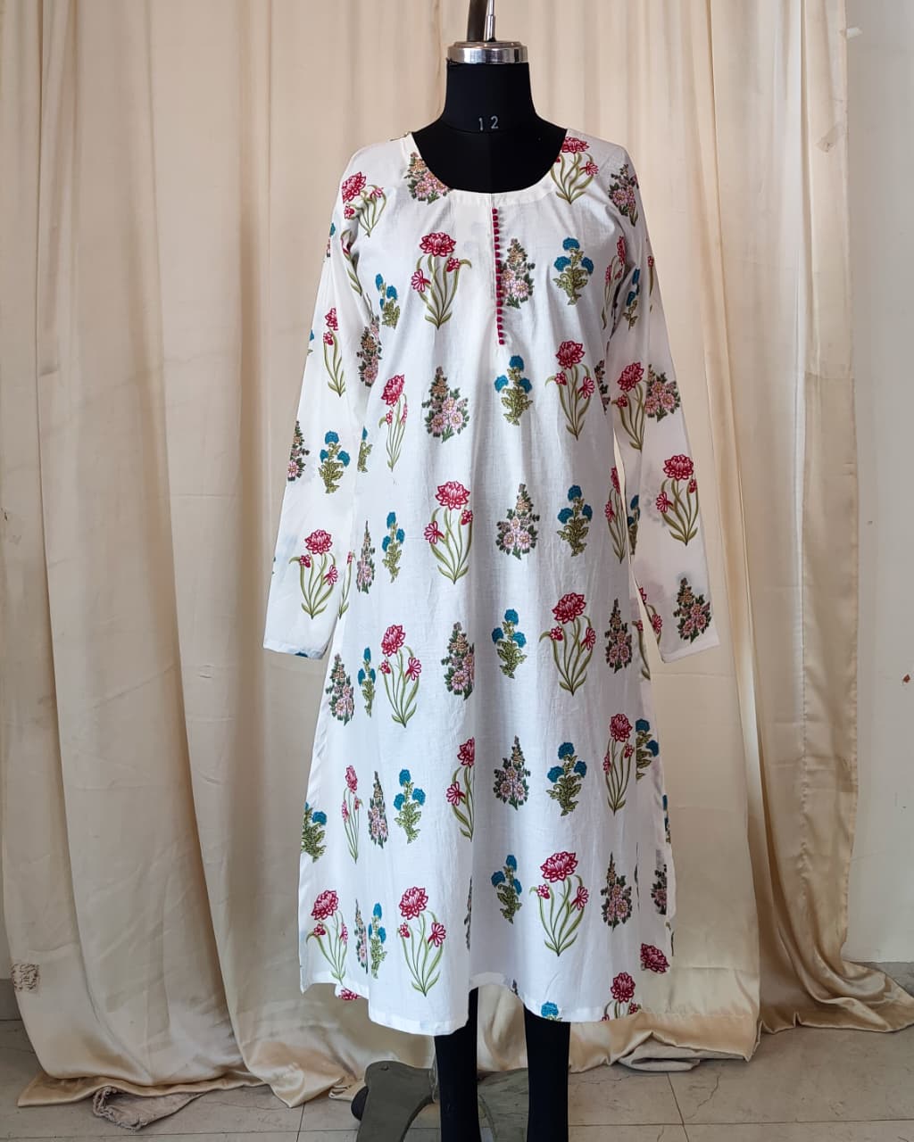 191 White Printed A-Line Kurta